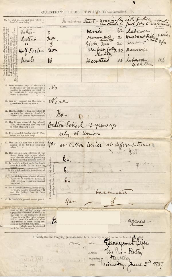 Large size image of Case 1047 1. Application to Waifs and Strays' Society  2 June 1887
 page 2