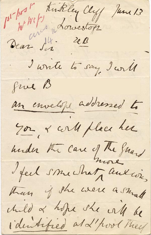 Large size image of Case 1047 3. Letter regarding B's travel to the home  13 June 1887
 page 1