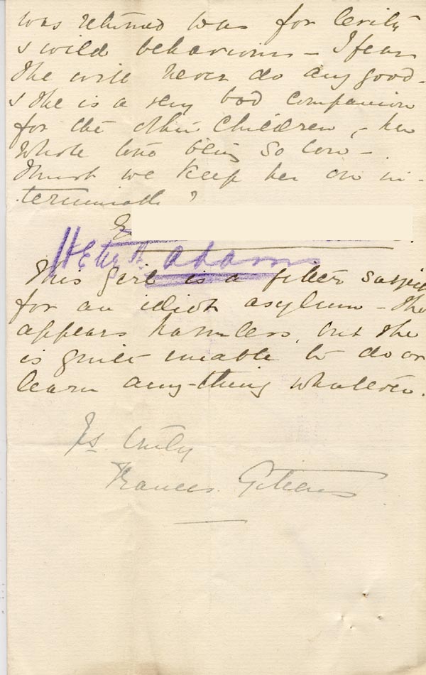 Large size image of Case 1047 7. Letter from Miss Gittens, Industrial Home, Fareham  5 November 1889
 page 2