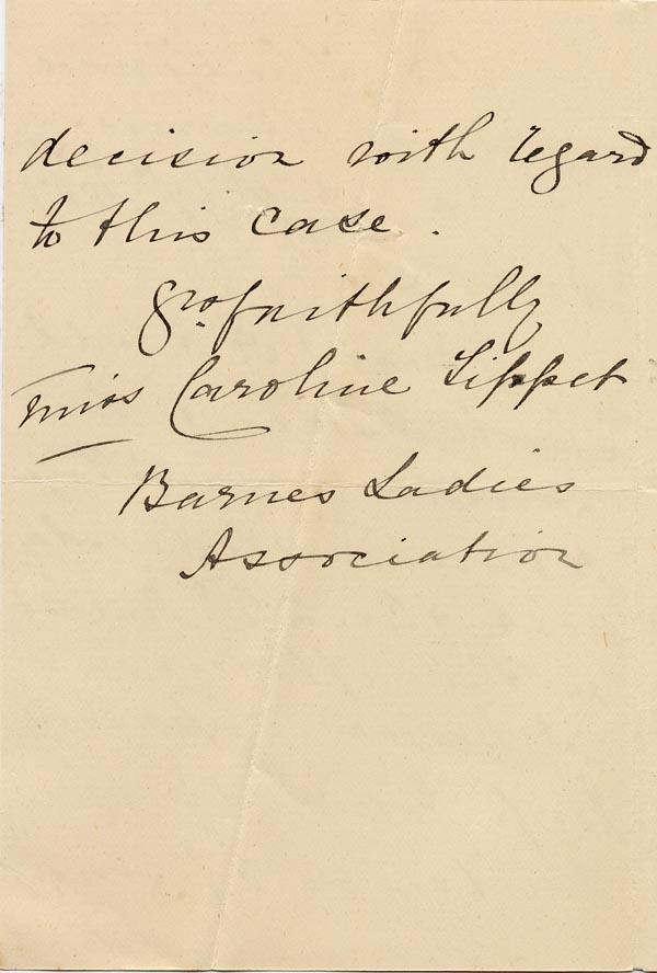 Large size image of Case 1106 5. Letter from the Barnes Ladies Association 19 August 1887
 page 2