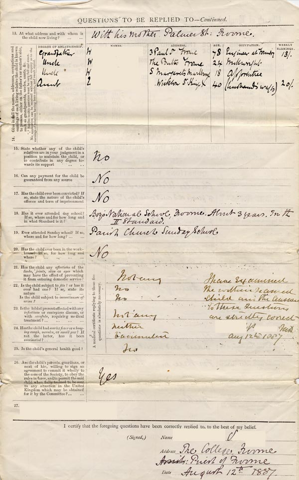 Large size image of Case 1109 1. Application to the Waifs and Strays' Society 29 July 1887
 page 2