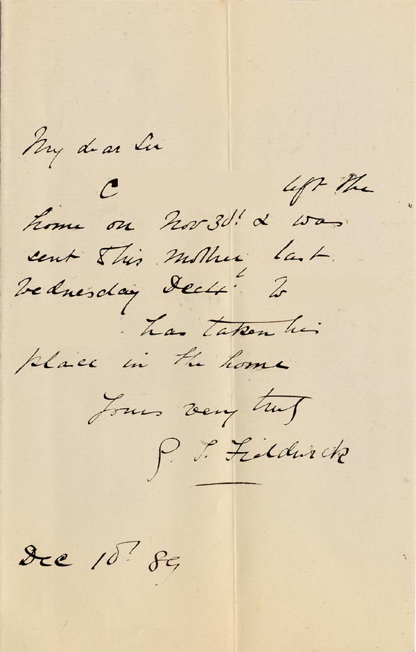 Large size image of Case 1109 8. Letter from G.T. Fieldwick, Hanley Castle 10 December 1889
 page 1