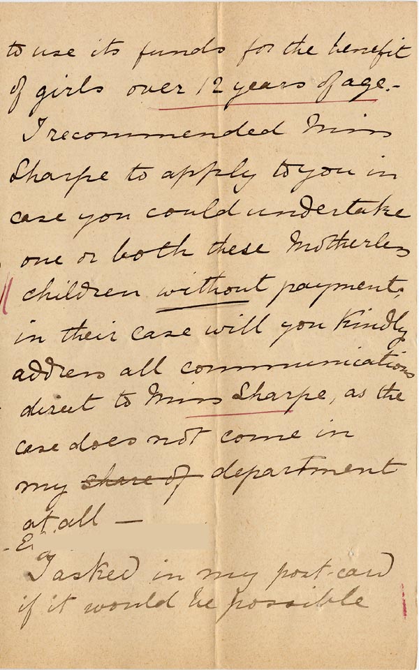 Large size image of Case 1138 3. Letter to Mrs C. Jonas, Barnes Ladies Association 27 March 1887
 page 3