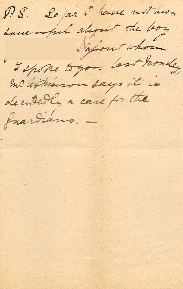 Large size image of Case 1138 5. Letter from Mrs C. Jonas, Barnes Ladies Association 14 September 1887
 page 3