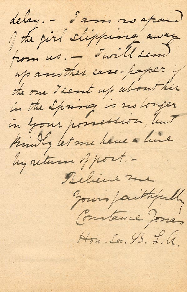 Large size image of Case 1138 6. Letter from Mrs C. Jonas, Barnes Ladies Association 19 September 1887
 page 2