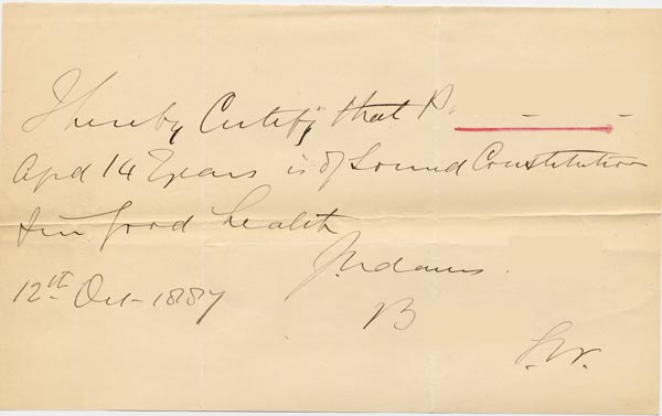 Large size image of Case 1138 7. Note from Dr B. 12 October 1887
 page 1