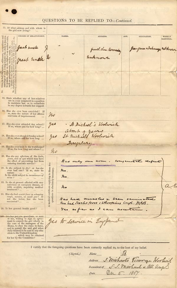 Large size image of Case 1180 1. Application to Waifs and Strays' Society 2 December 1887
 page 2
