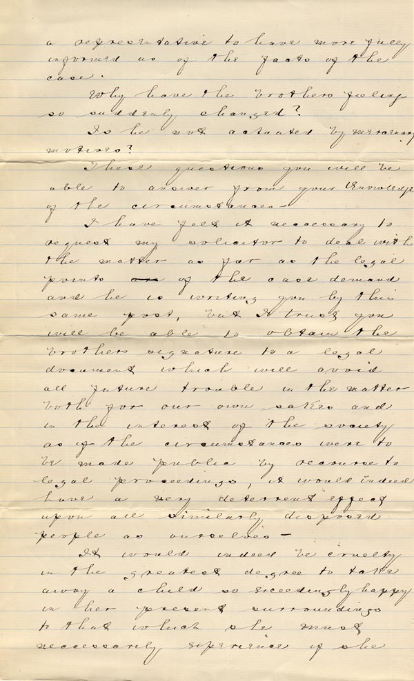 Large size image of Case 1214 15. Letter from adoptive father 20 August 1888
 page 3