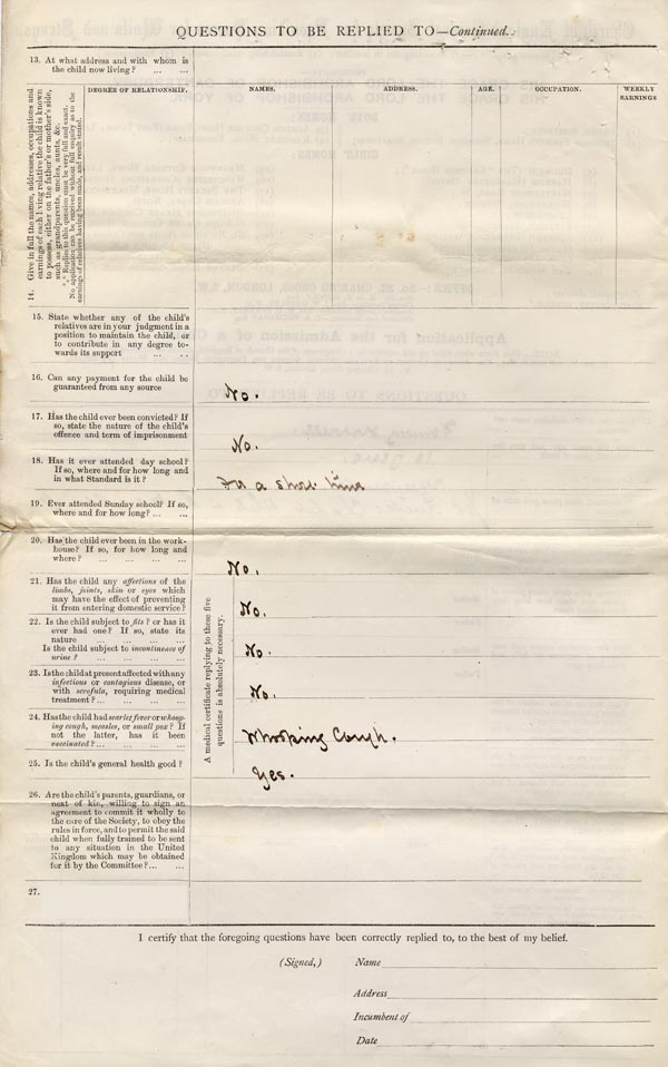 Large size image of Case 1265 1. Application to Waifs and Strays' Society March 1888
 page 2