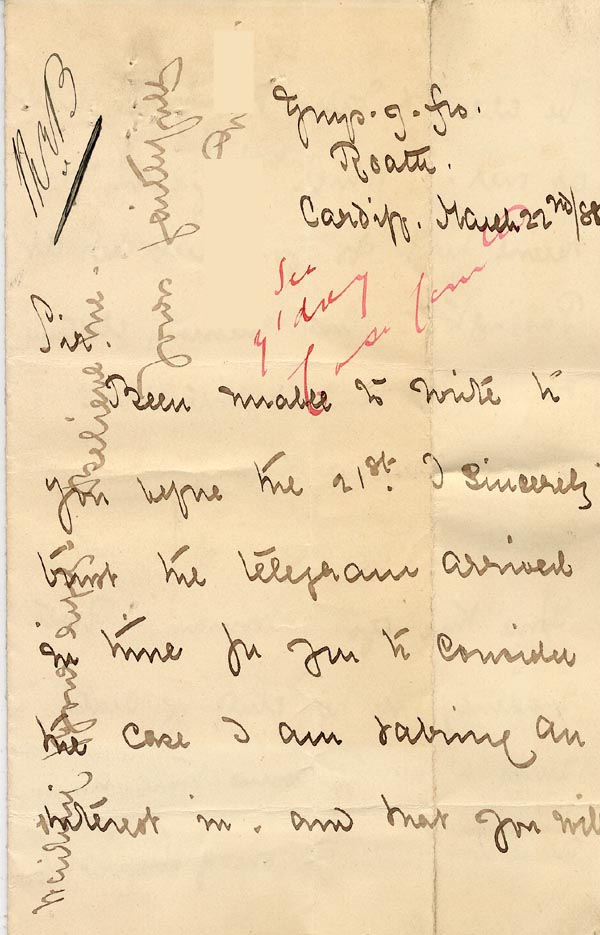 Large size image of Case 1265 3. Letter from Miss Evans 22 March 1888
 page 1