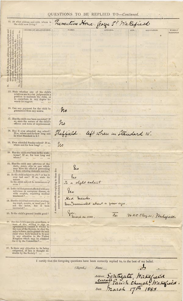 Large size image of Case 1269 1. Application to Waifs and Strays' Society 17 March 1888
 page 2