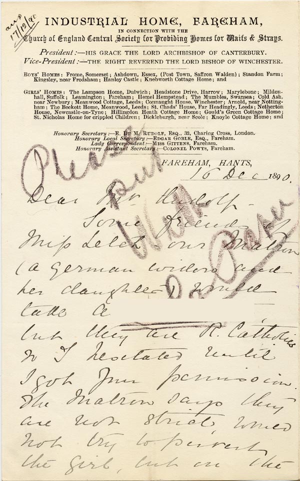 Large size image of Case 1269 8. Letter from Fareham 16 December 1890
 page 1