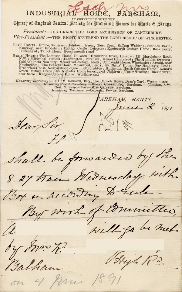 Large size image of Case 1269 9. Letter from Fareham 2 June 1891
 page 1