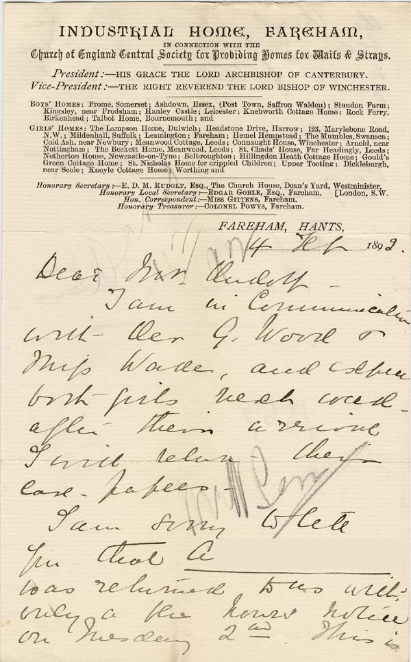 Large size image of Case 1269 11. Letter from Fareham 4 February 1892
 page 1