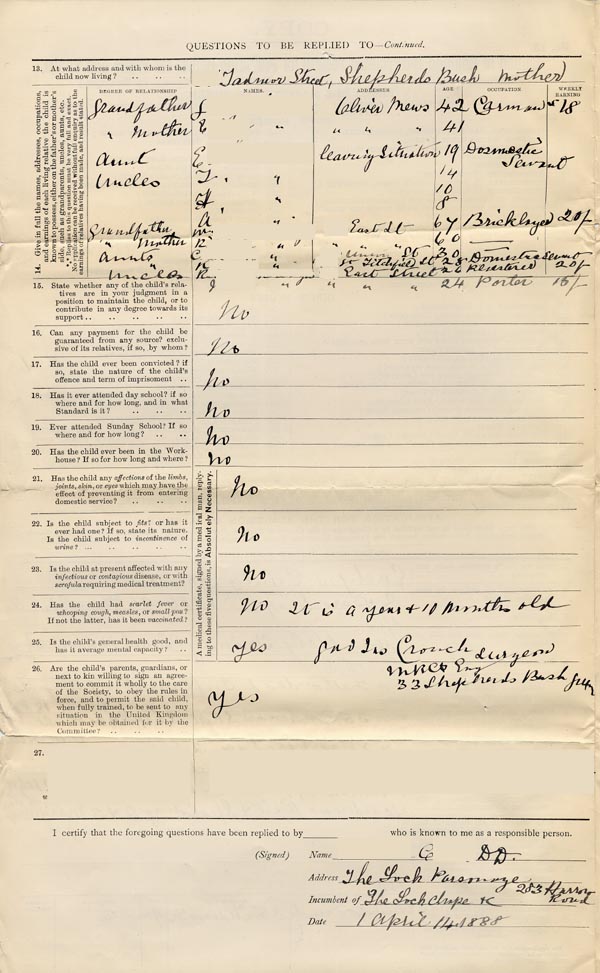 Large size image of Case 1294 1. Application to the Waifs and Strays' Society 14 April 1888
 page 2