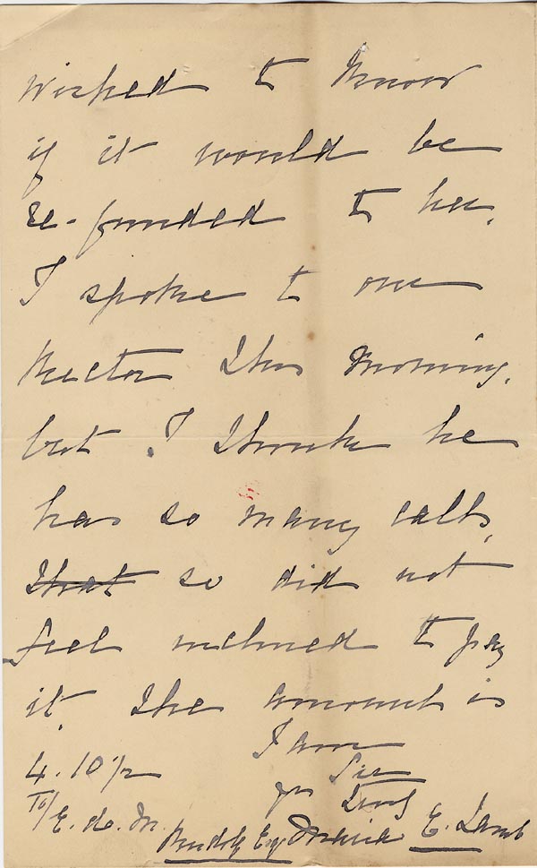 Large size image of Case 1294 21. Letter from Miss Lamb, Guildford Home to Revd Edward Rudolf  17 April 1898
 page 2