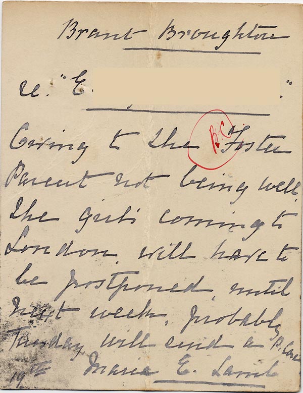 Large size image of Case 1294 22. Postcard from Miss Lamb, Guildford Home to Revd Edward Rudolf  19 April 1898
 page 2