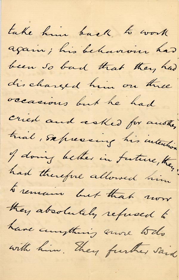 Large size image of Case 1399 14. Letter from Jersey Home for Working Lads 15 August 1893
 page 2