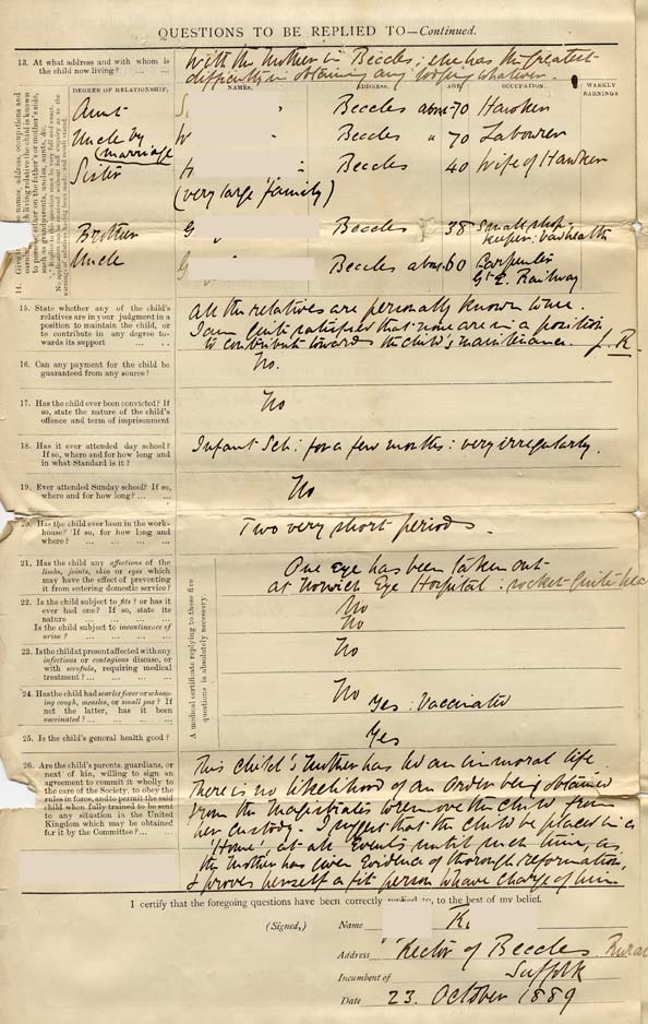 Large size image of Case 2258 1. Application to Waifs and Strays' Society 23 October 1889
 page 2