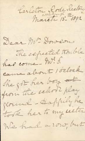 Large size image of Case 2258 4. Letter from Miss Cholmeley 15 March 1892
 page 1