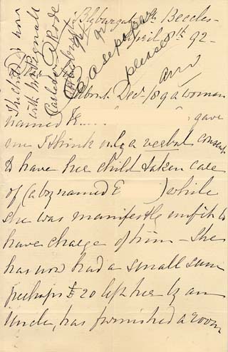 Large size image of Case 2258 6. Letter from Beccles, Suffolk 8 April 1892
 page 1