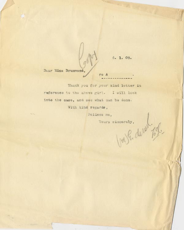Large size image of Case 2434 15. Reply to Miss D.  6 January 1905
 page 1