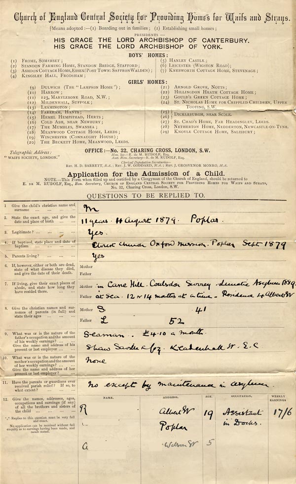 Large size image of Case 2716 1. Application to Waifs and Strays' Society 3 November 1890
 page 1