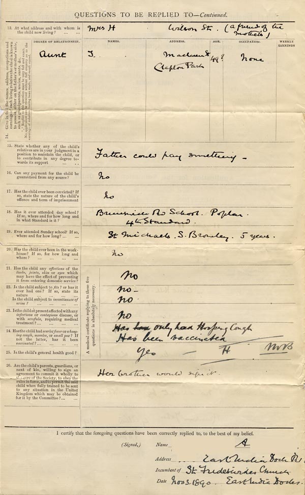 Large size image of Case 2716 1. Application to Waifs and Strays' Society 3 November 1890
 page 2