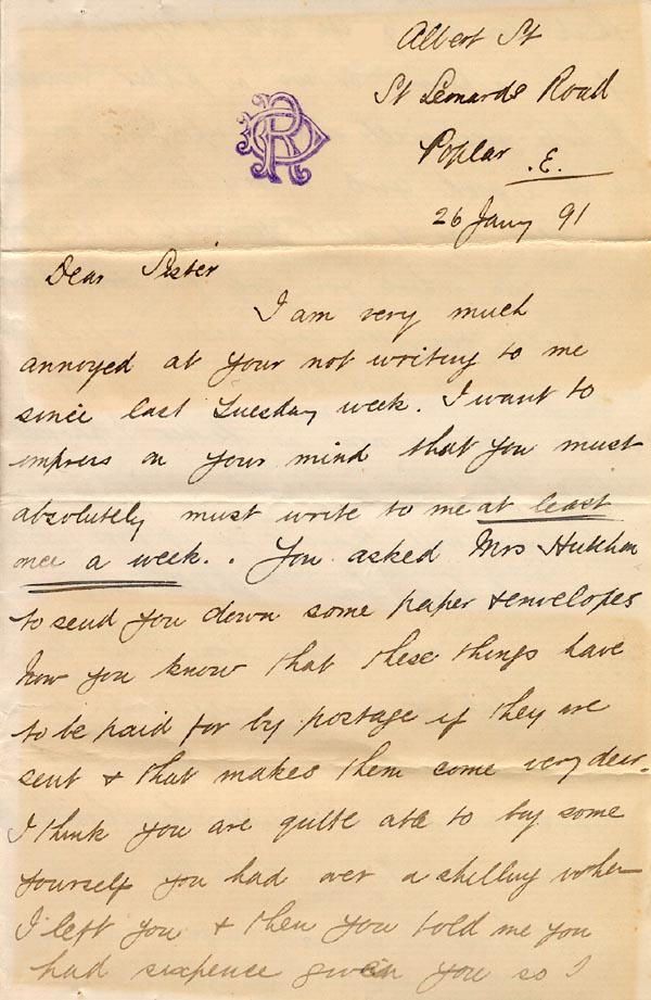 Large size image of Case 2716 3. Letter from M's brother to M. 26 January 1891
 page 1