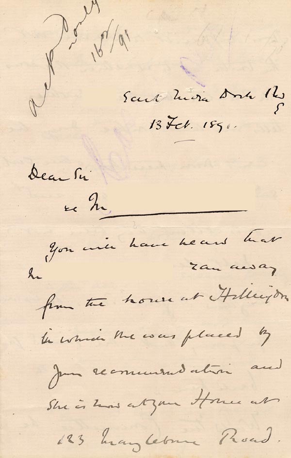 Large size image of Case 2716 6. Letter from Revd Adderley 13 February 1891
 page 1