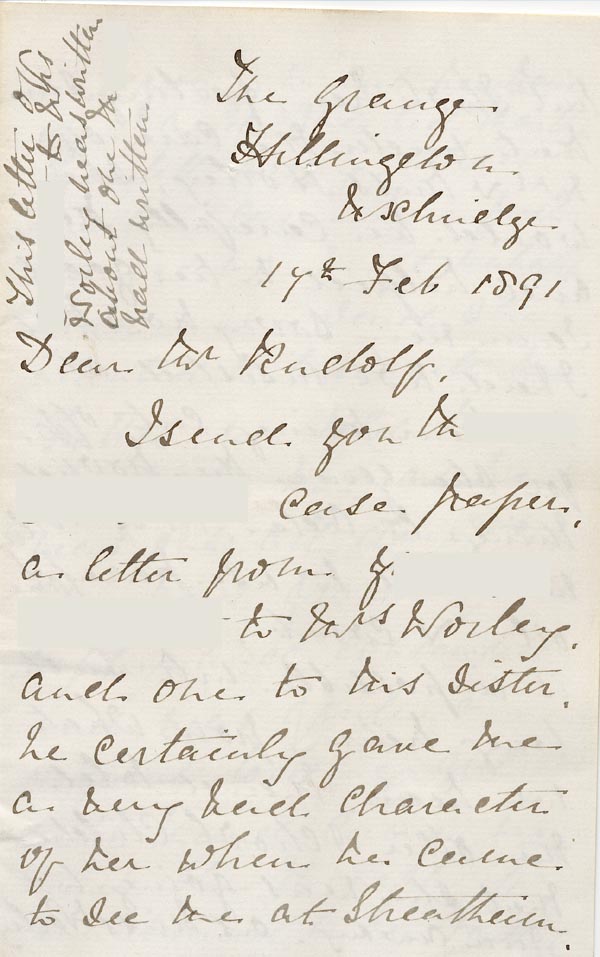 Large size image of Case 2716 7. Letter from Mrs Fenton 17 February 1891
 page 1