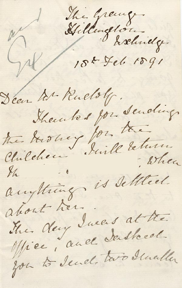 Large size image of Case 2716 9. Letter from Mrs Fenton 18 February 1891
 page 1