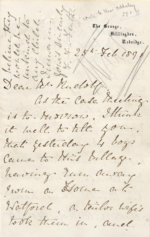 Large size image of Case 2716 11. Letter from Mrs Fenton 25 February 1891
 page 1