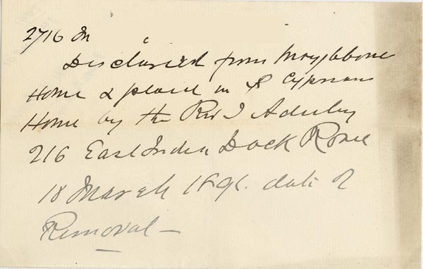 Large size image of Case 2716 13. Note concerning removal from home 18 March 1891
 page 1