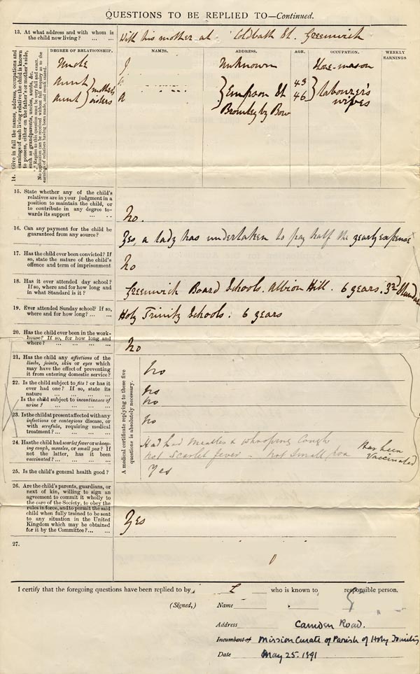 Large size image of Case 2835 1. Application to Waifs and Strays' Society 25 May 1891
 page 2