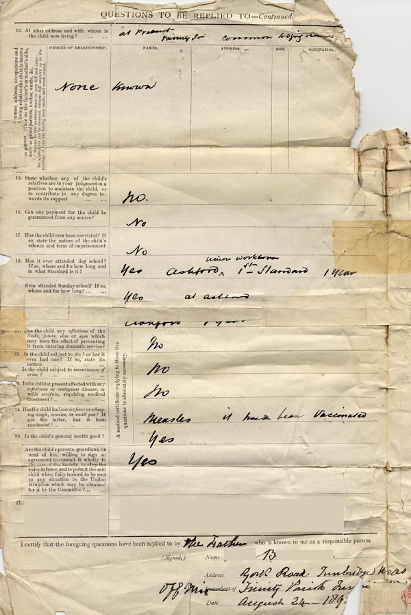 Large size image of Case 3271 1. Application to Waifs and Strays' Society  24 August 1892
 page 2