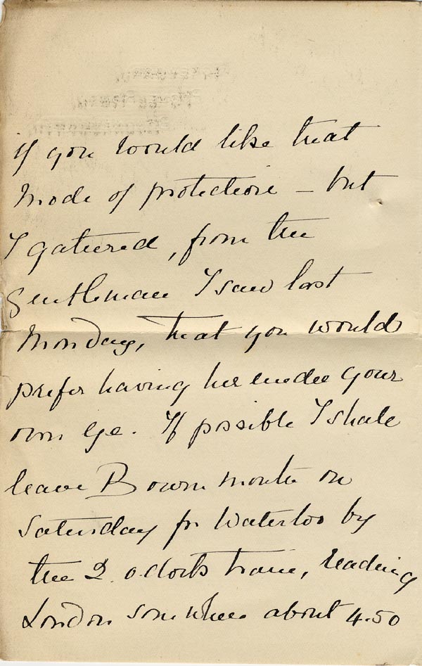 Large size image of Case 3271 9. Letter from F's employer, Miss G. Scott to Edward Rudolf  19 January 1907
 page 2