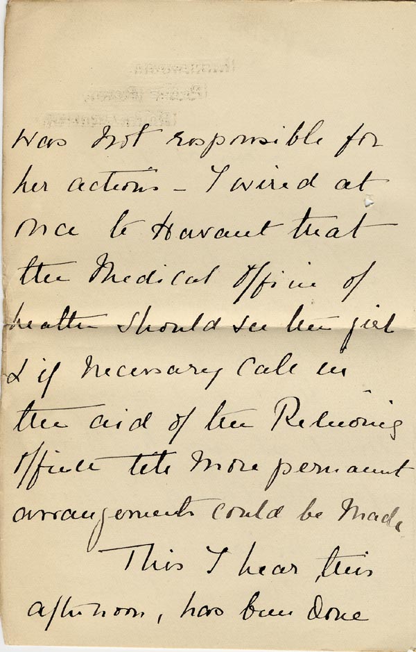 Large size image of Case 3271 11. Letter from F's employer, Miss G. Scott to Edward Rudolf  22 January 1907
 page 2