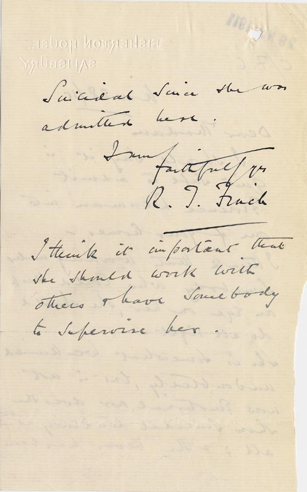 Large size image of Case 3271 45. Letter from Fisherton House Asylum  28 November 1911
 page 2
