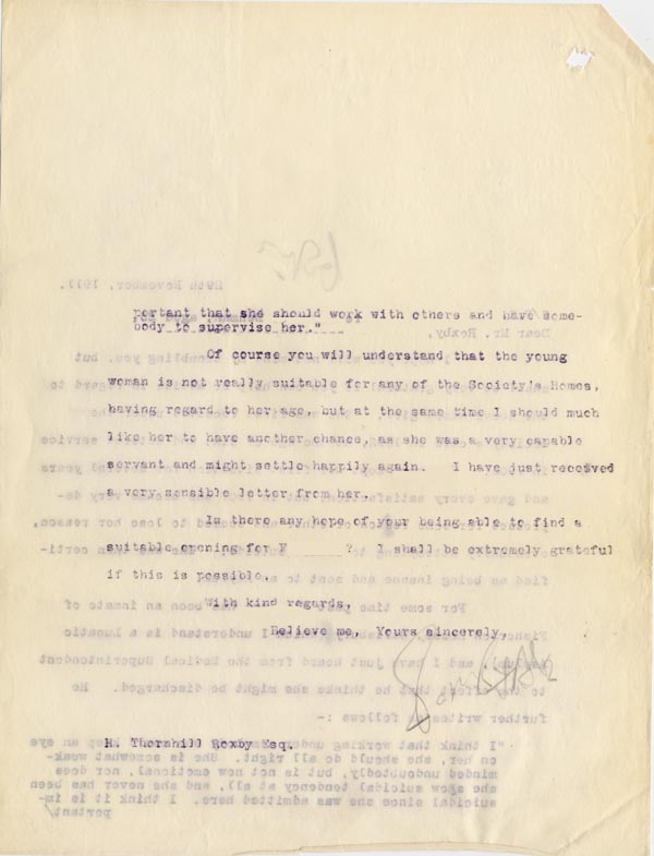 Large size image of Case 3271 46. Copy of letter from Edward Rudolf to Mr Roxby, The After Care Association  29 November 1911
 page 2
