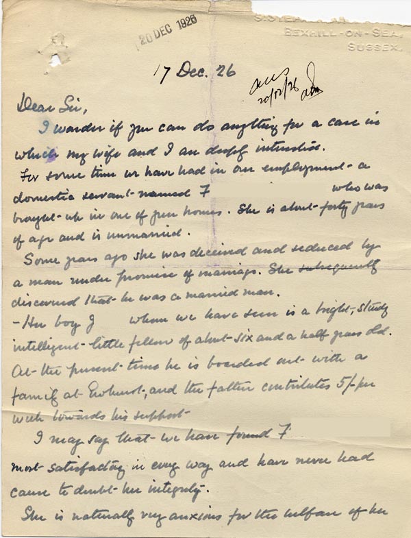 Large size image of Case 3271 58. Letter from F's employer  17 December 1926
 page 1