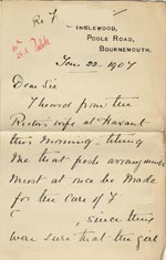 Image of Case 3271 11. Letter from F's employer, Miss G. Scott to Edward Rudolf  22 January 1907
 page 1