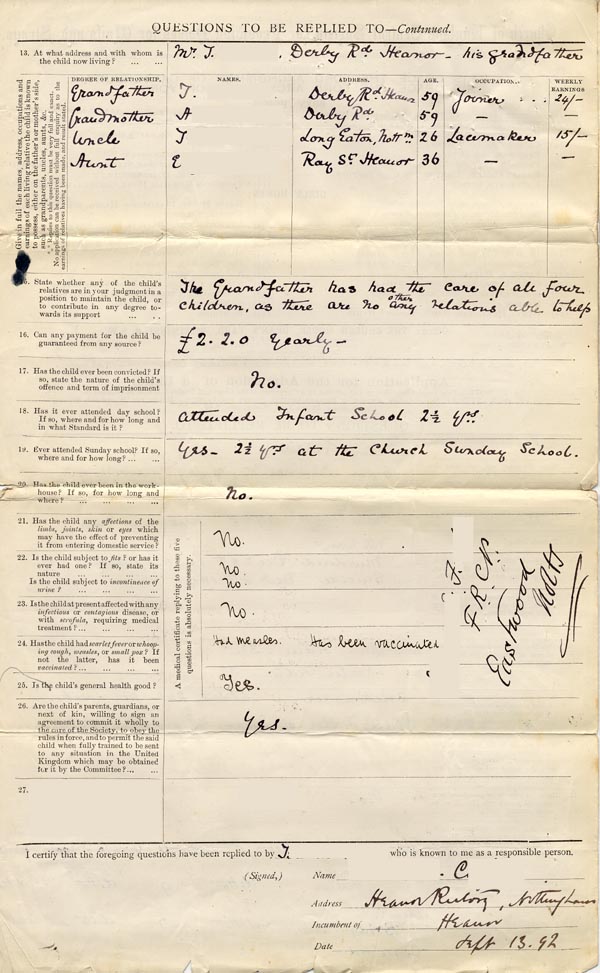 Large size image of Case 3303 1. Application to Waifs and Strays' Society 13 September 1892
 page 2