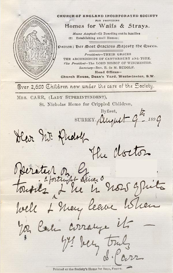 Large size image of Case 3303 7. Letter from the Byfleet Home 9 August 1899
 page 1
