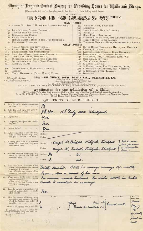 Large size image of Case 3329 1. Application to Waifs and Strays' Society 13 October 1892
 page 1