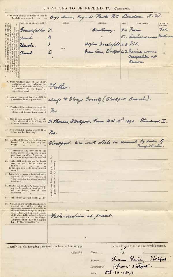 Large size image of Case 3329 1. Application to Waifs and Strays' Society 13 October 1892
 page 2