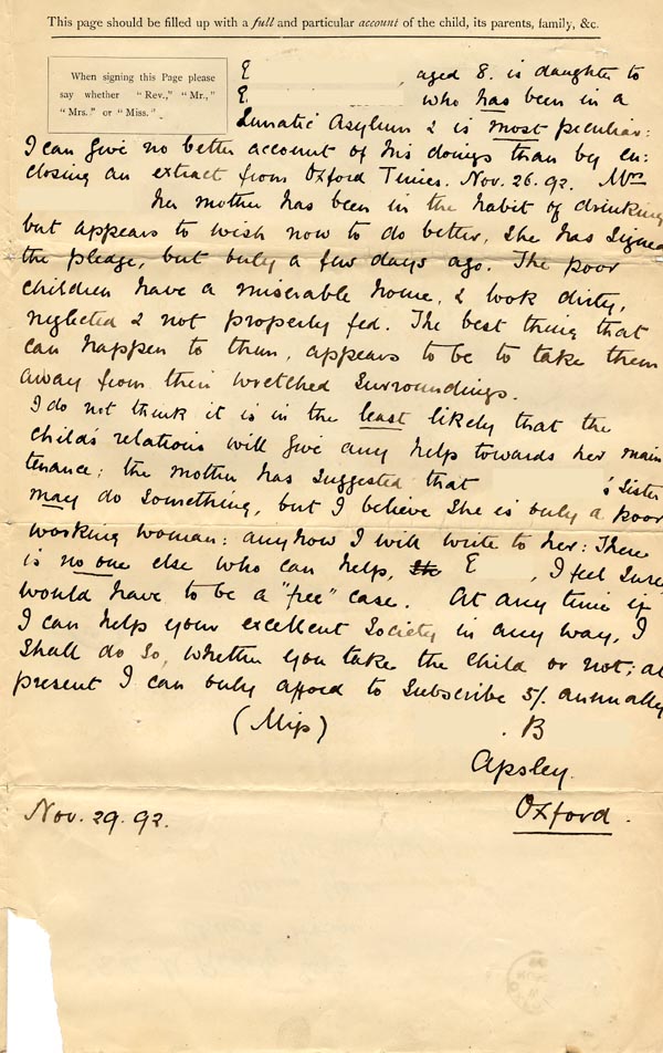 Large size image of Case 3392 1. Application to Waifs and Strays' Society 29 November 1892
 page 3