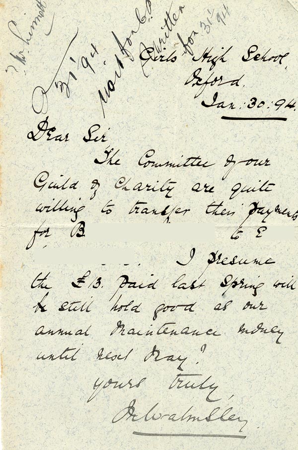 Large size image of Case 3392 8. Letter from the Girls High School, Bedford 30 January 1894
 page 1