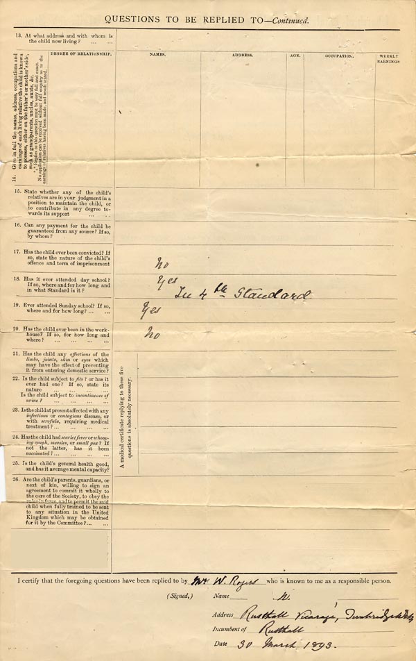 Large size image of Case 3574 1. Application to Waifs and Strays' Society 30 March 1893
 page 2