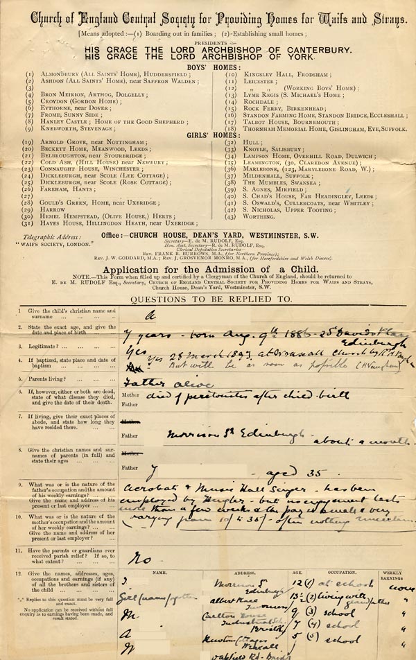 Large size image of Case 3583 1. Application to Waifs and Strays' Society 16 March 1893
 page 1